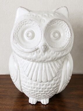 Savinio Designs Vintage 1990’s White Owl Cookie Jar Ceramic Farmhouse Kitchen